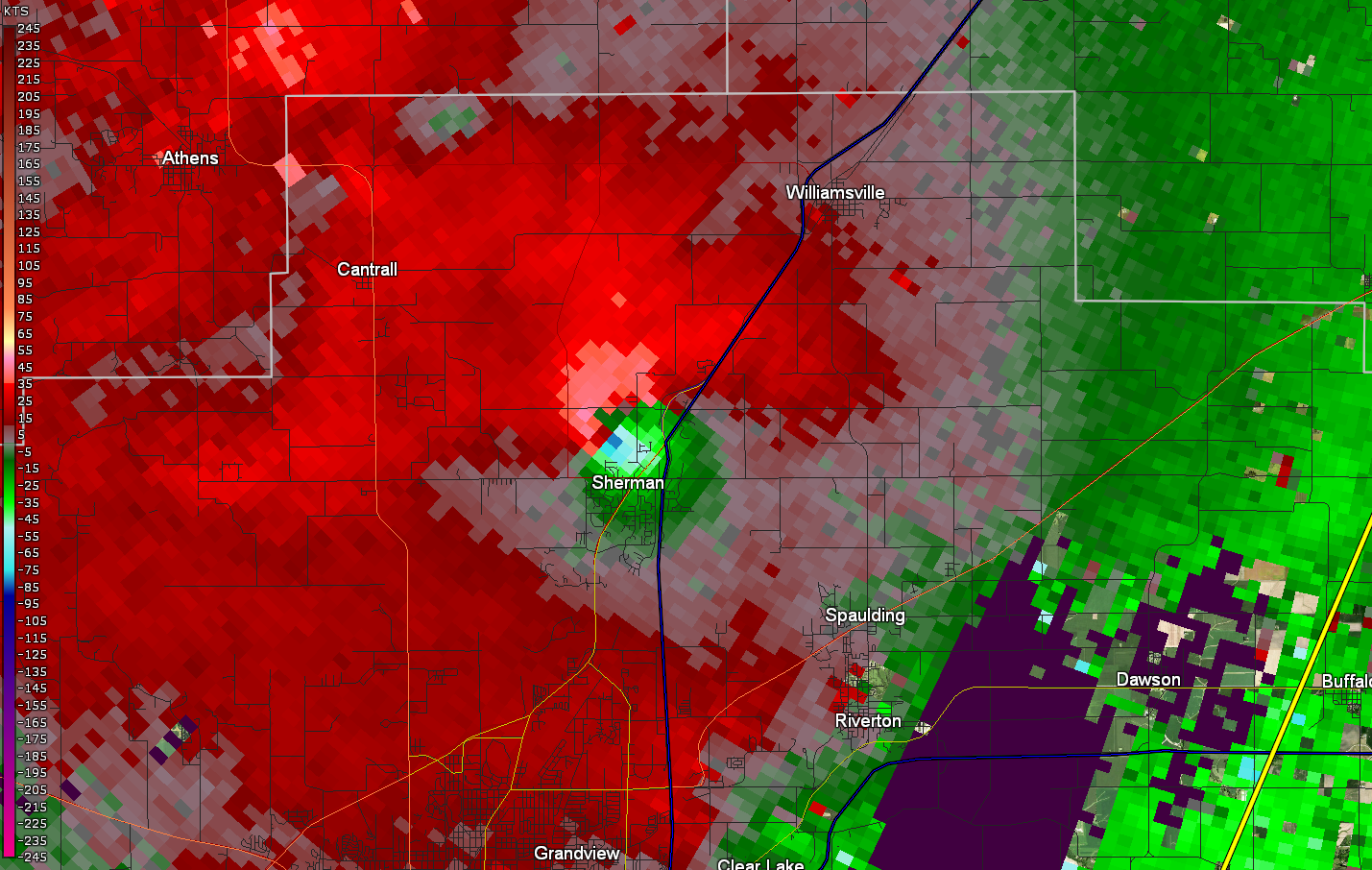 Storm Relative Motion image from Sherman tornado