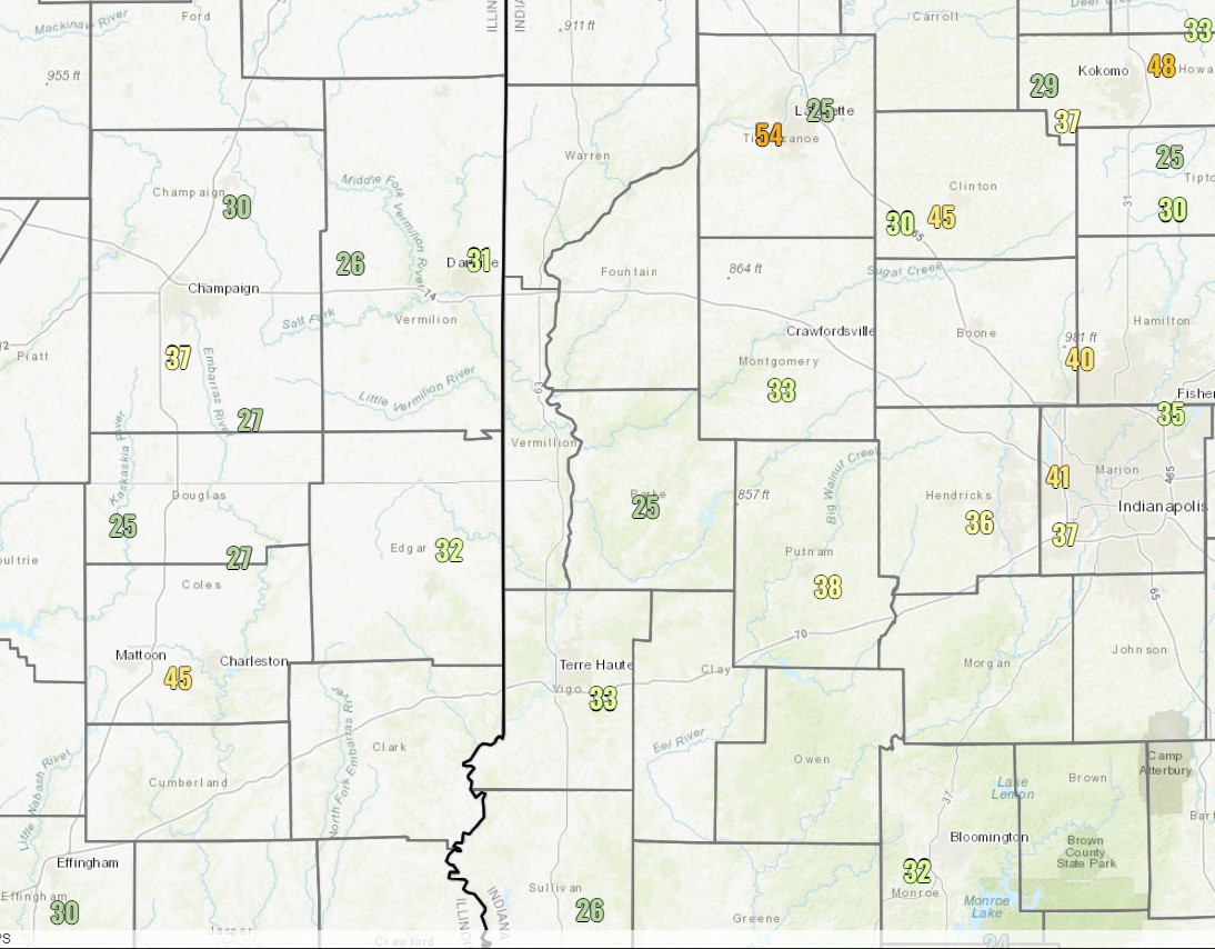 Maximum wind gusts from the remnants of Beryl (mph)