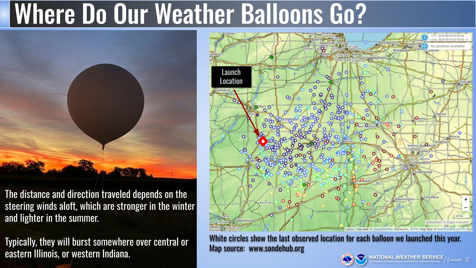 Image of a weather balloon, and a mapping of where the balloons have tracked in 2024 (as of September 3rd)