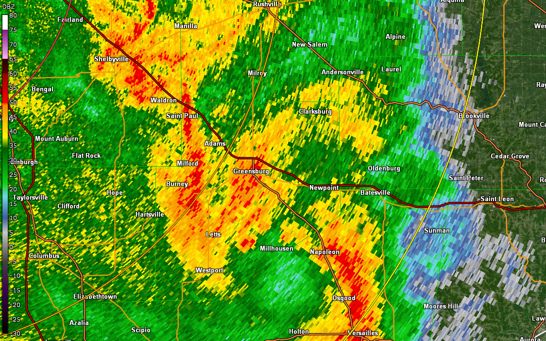 Radar Image near Tornado Touchdown