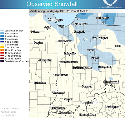 Map of 24 hour snowfall