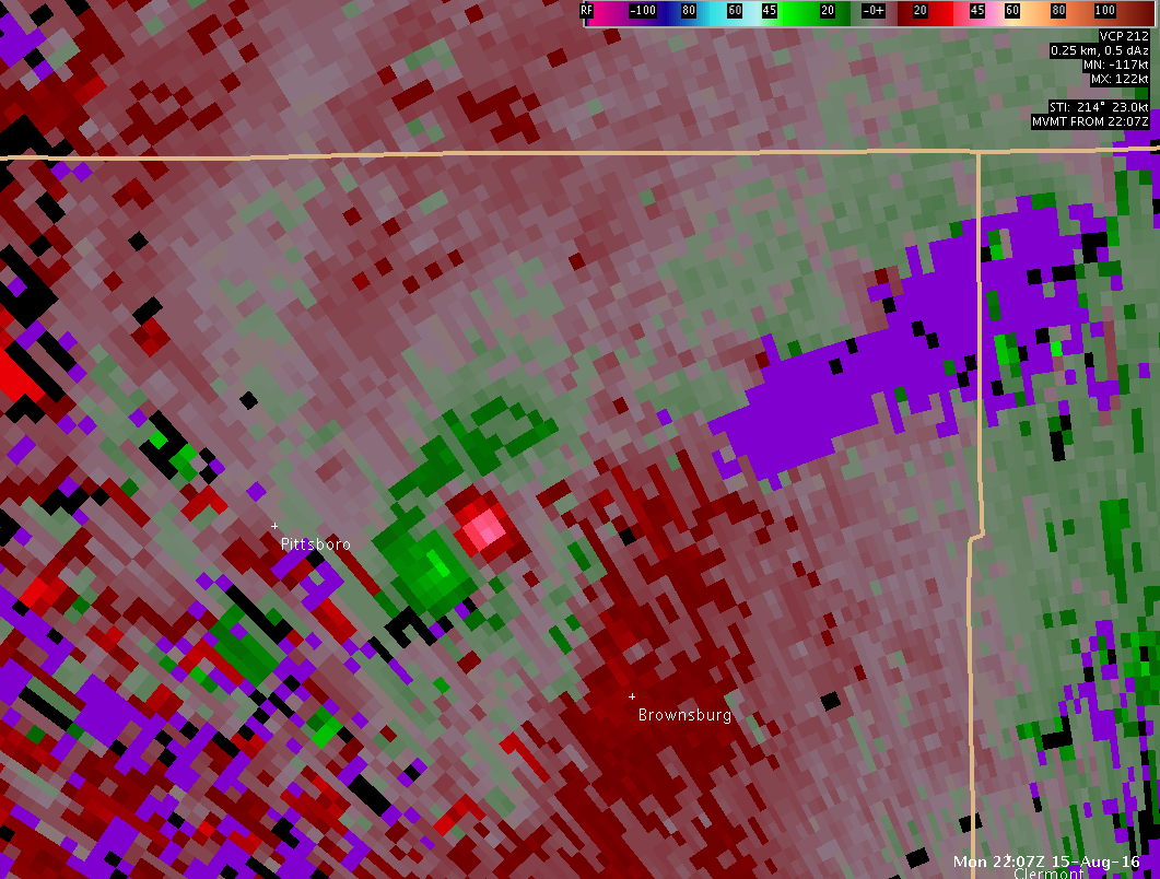 Storm Relative Velocity at 6:07 PM EDT