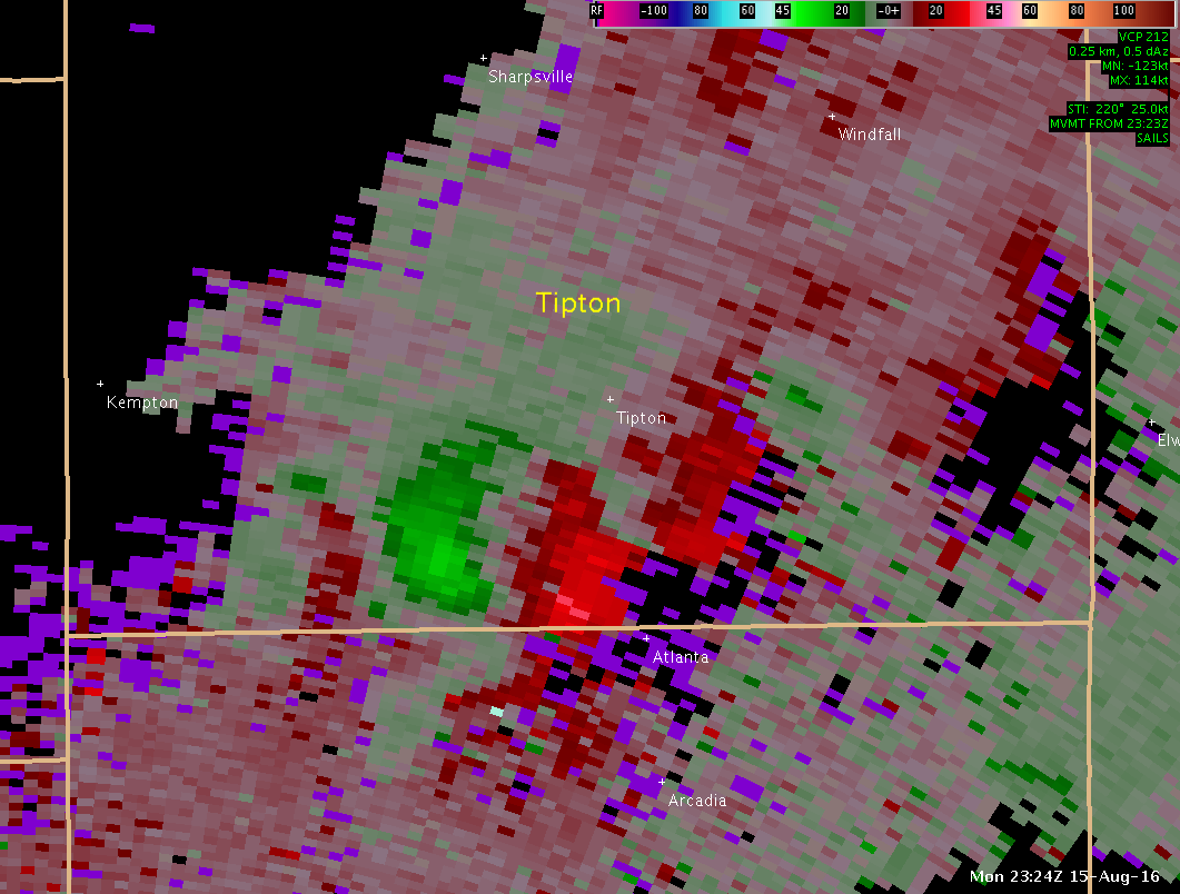 Storm Relative Velocity Image at 7:24 PM EDT