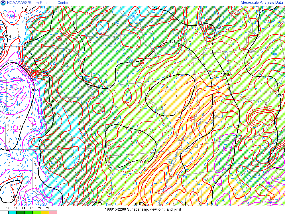 Temperature, Dewpoint, Pressure at 6 PM