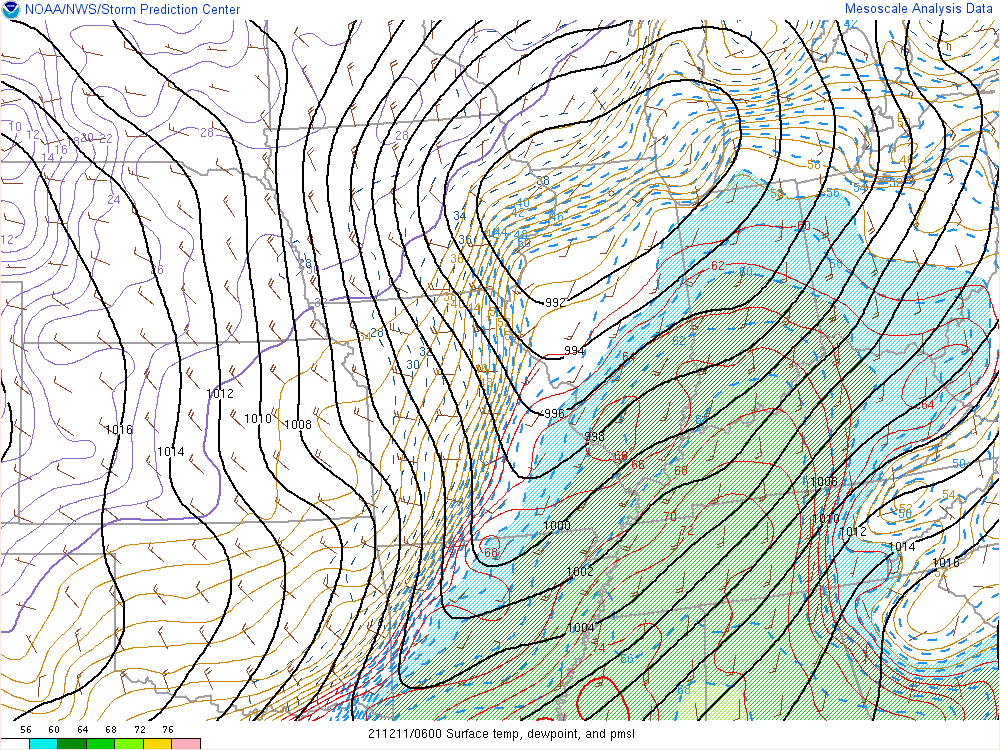 Environment - Surface pressure, temperature and dewpoint at 1 am