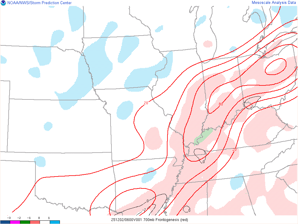 Environment - 700mb Frontogenesis and EPV at 1 AM EST Dec 2