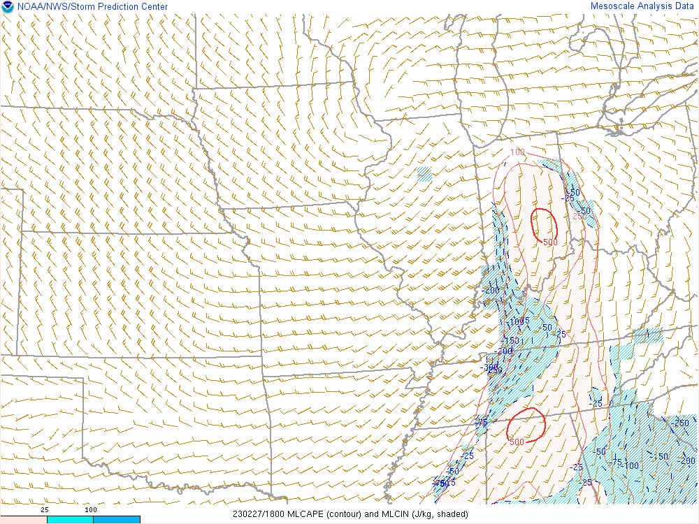 Environment - Mixed Layer CAPE at 1 PM