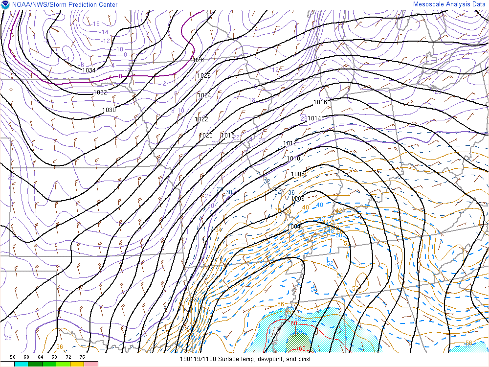 Environment - Surface temp, dewpoint, pressure at 7 AM EST