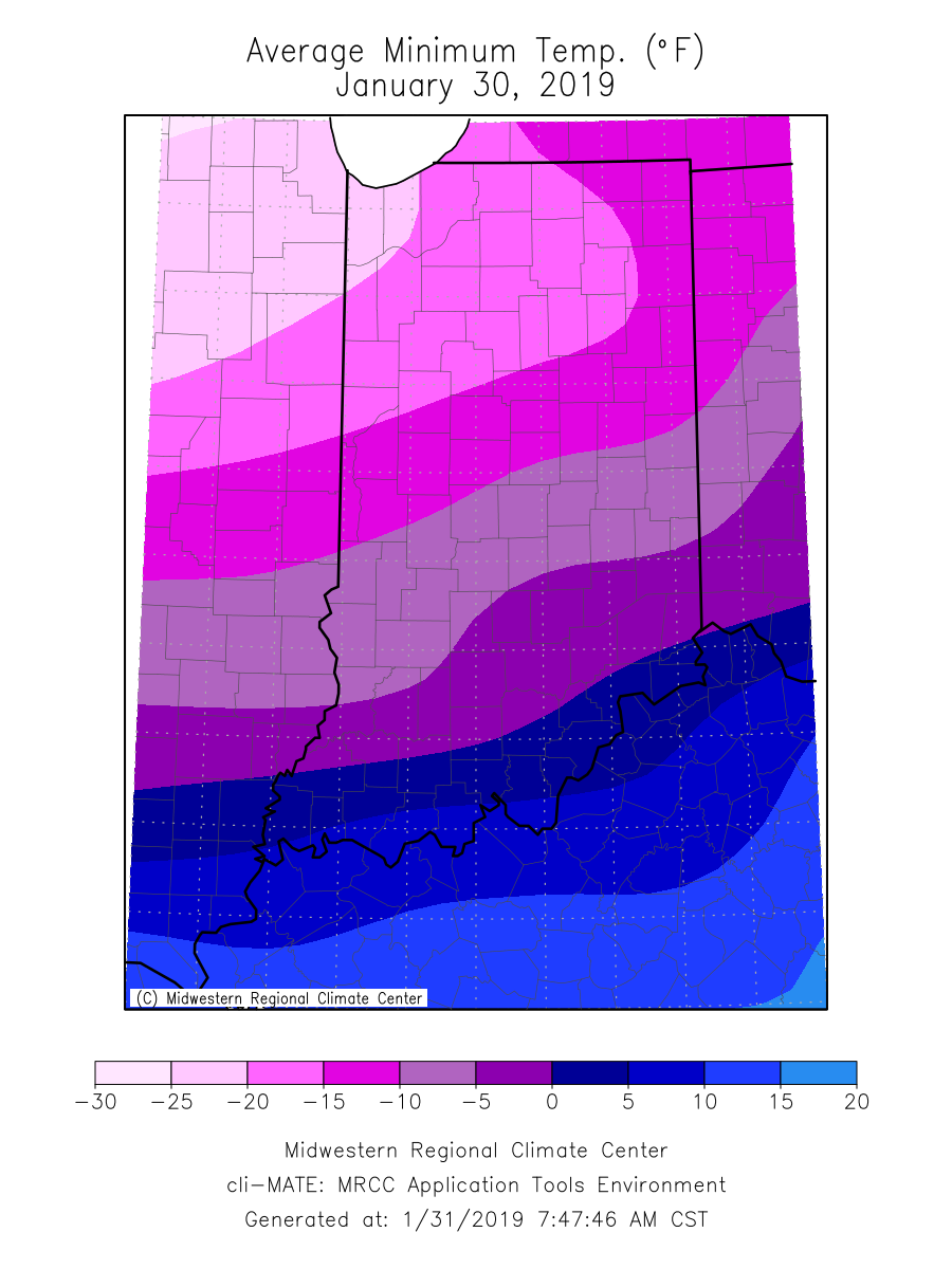 Indiana Low Temperature January 30