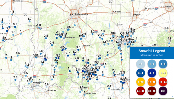 Plot of snowfall reports