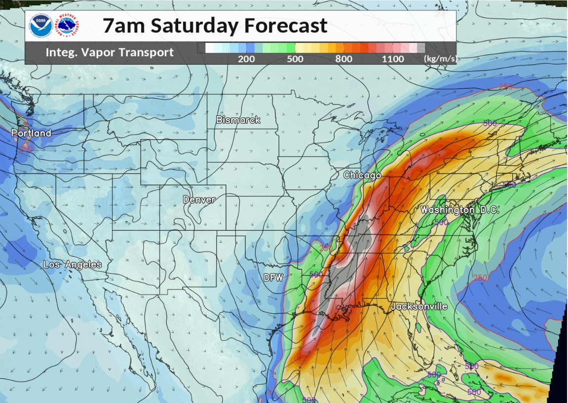 Environment - Integrated Water Vapor Transport at 7 AM Jan 11