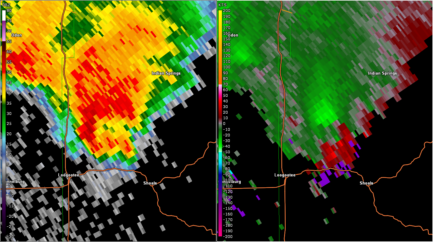 Radar and Storm Relative Velocity at 7:21 PM EDT