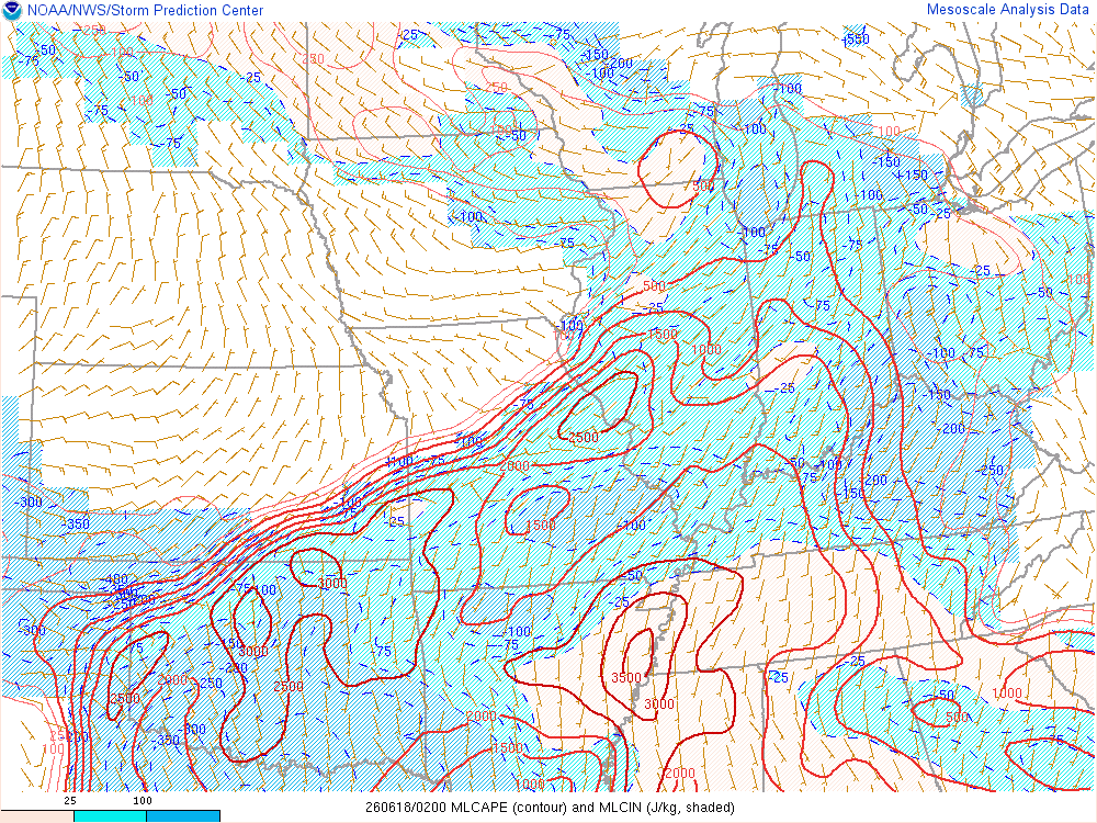 Environment MLCAPE at 10 PM EDT June 17