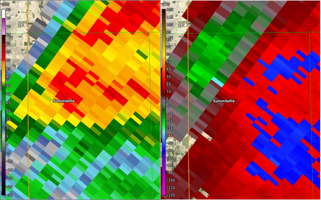 Radar and Storm Relative Velocity near 6:13 PM EDT