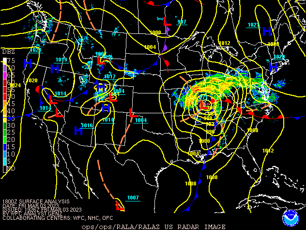 Environment - Surface Map and Radar at 1 PM EST