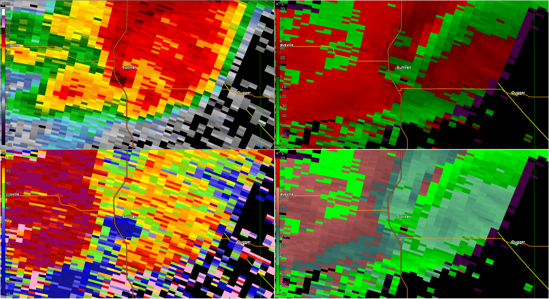 Radar 4 panel at 10:29 PM EDT