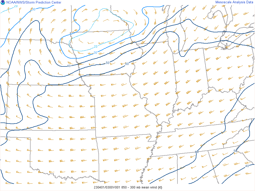 Environment - 850mb-300mb mean wind at 11pm EDT March 31