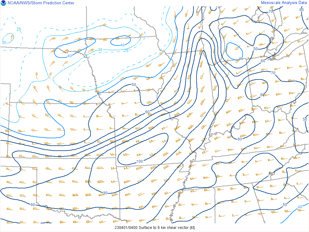 Environment - 0-6km shear at 11pm EDT