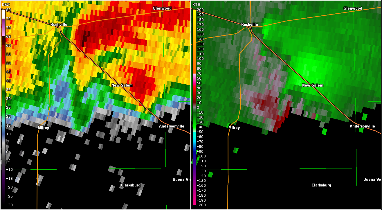 Radar/Storm Relative Velocity near Tornado Time