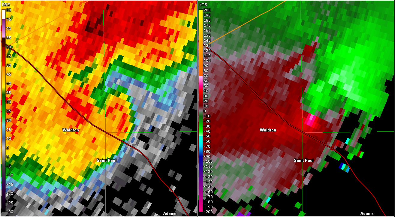 Radar/Storm Relative Velocity Image near Tornado Time