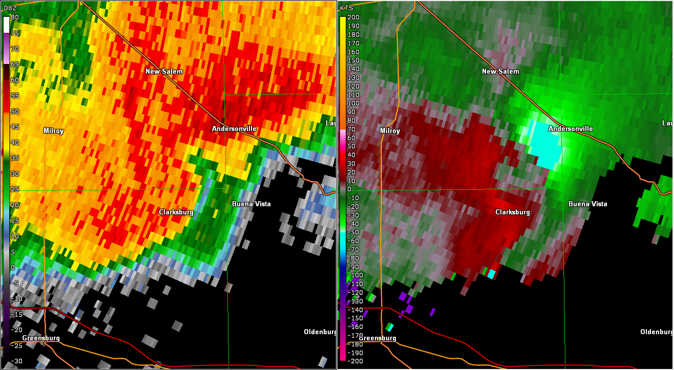 Radar/Storm Relative Velocity near Tornado Time