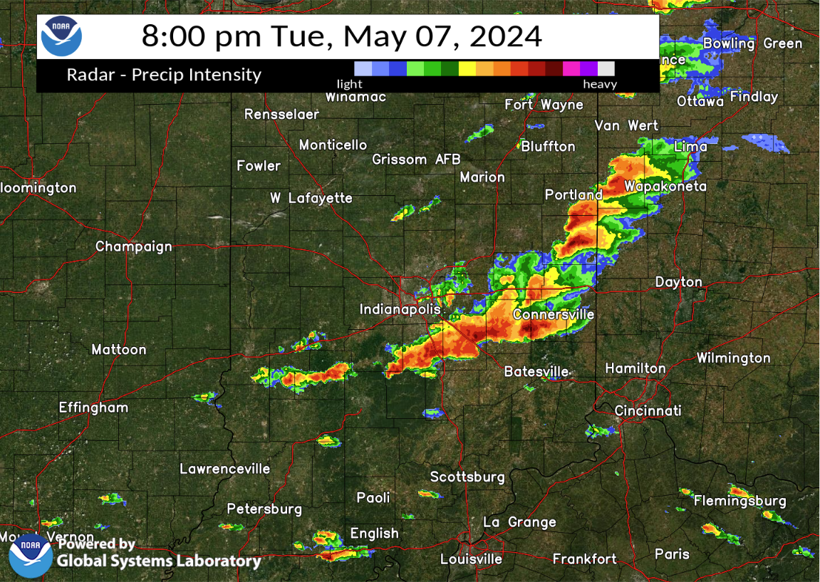 Radar Image at 8:00 PM EDT