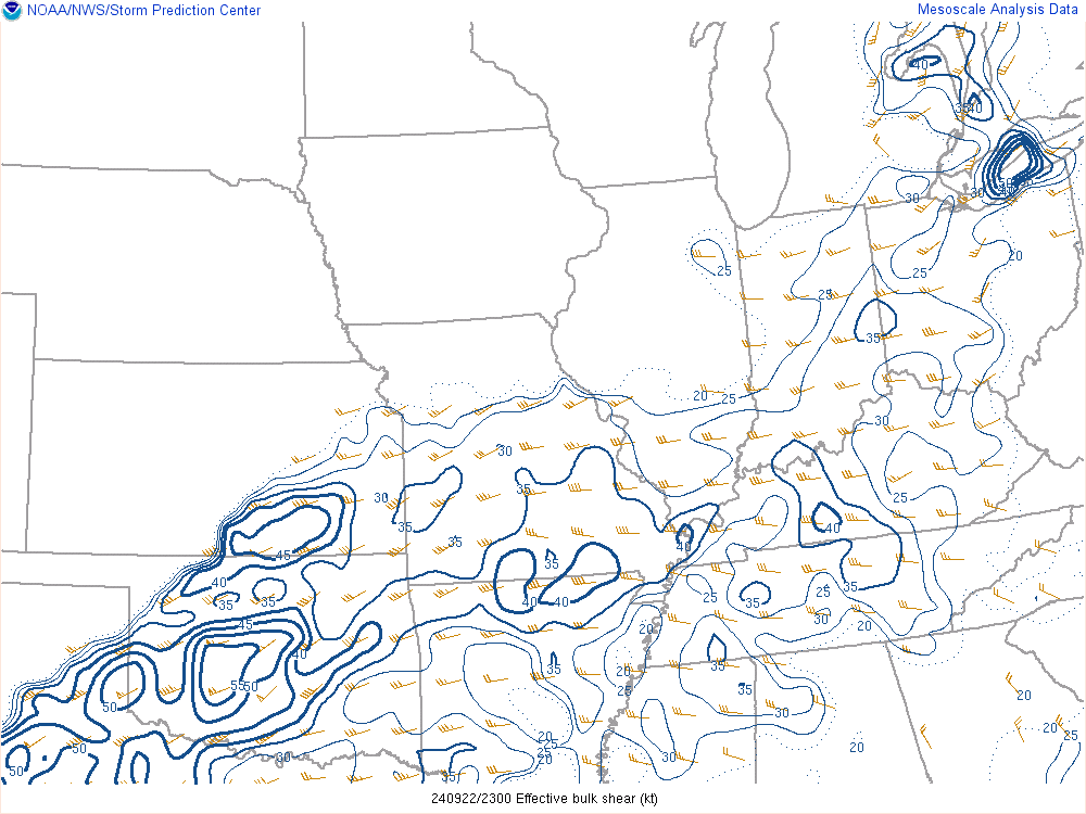 Environment - Effective Shear at 7 PM EDT