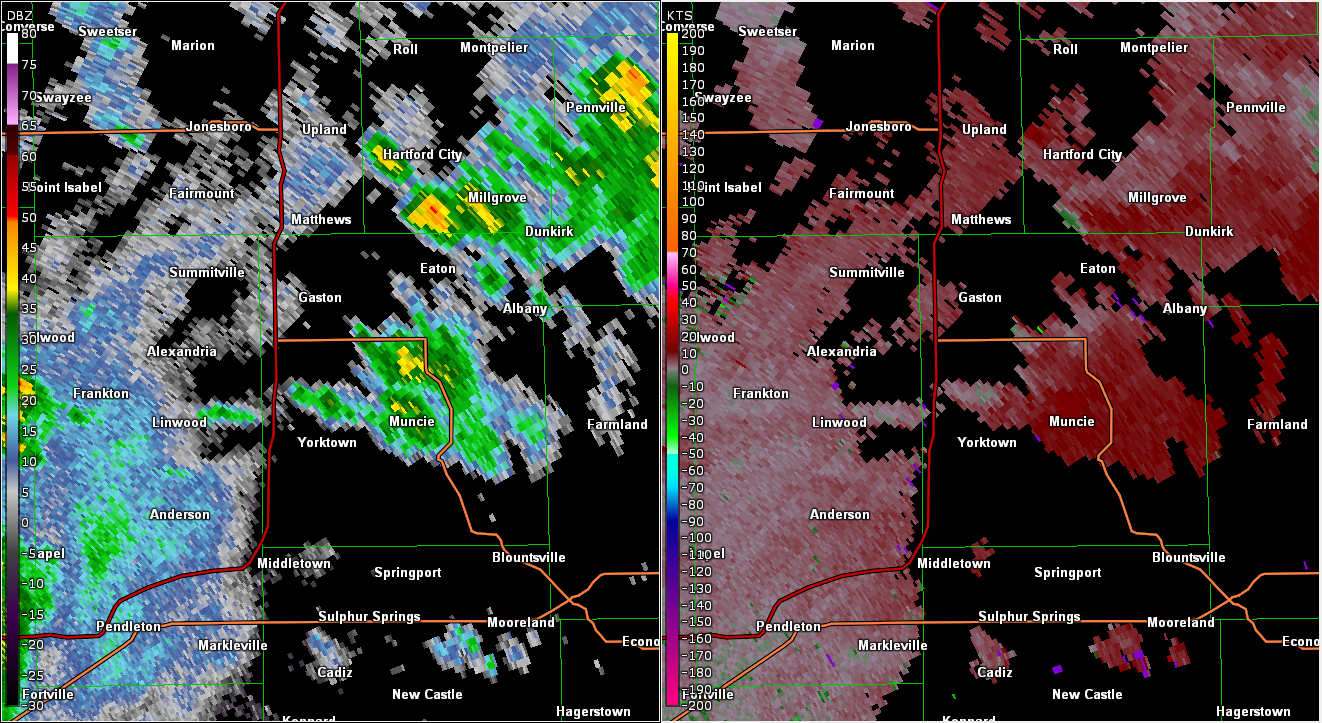 Wider View of Radar/Storm Relative Velocity at 7:39 PM EDT