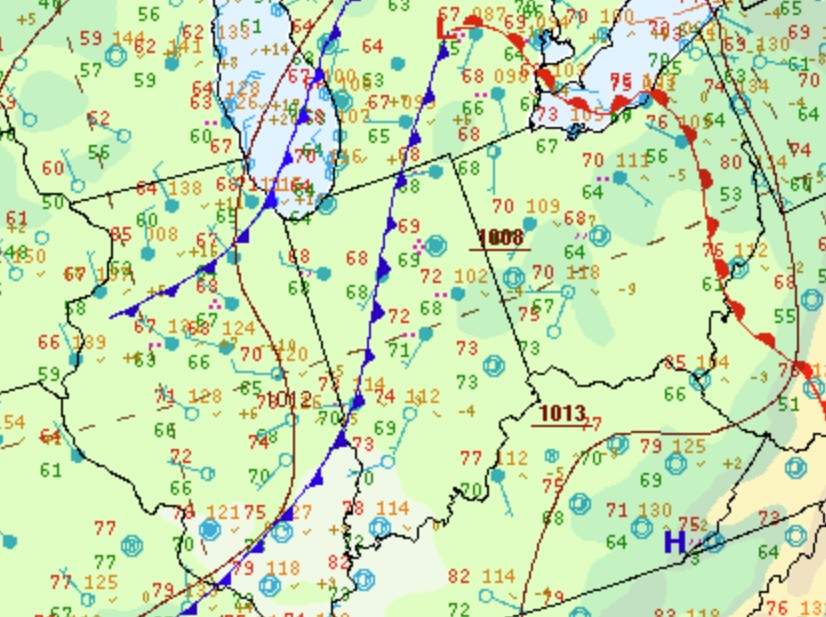 Environment - Zoomed in Surface Map at 8 PM EDT