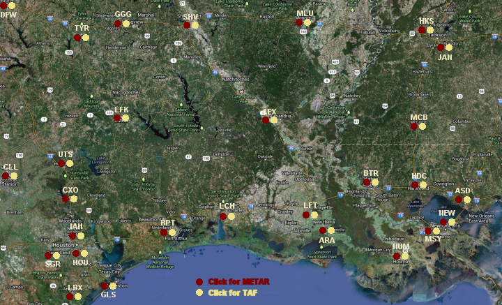 Map of regional METARs/TAFs