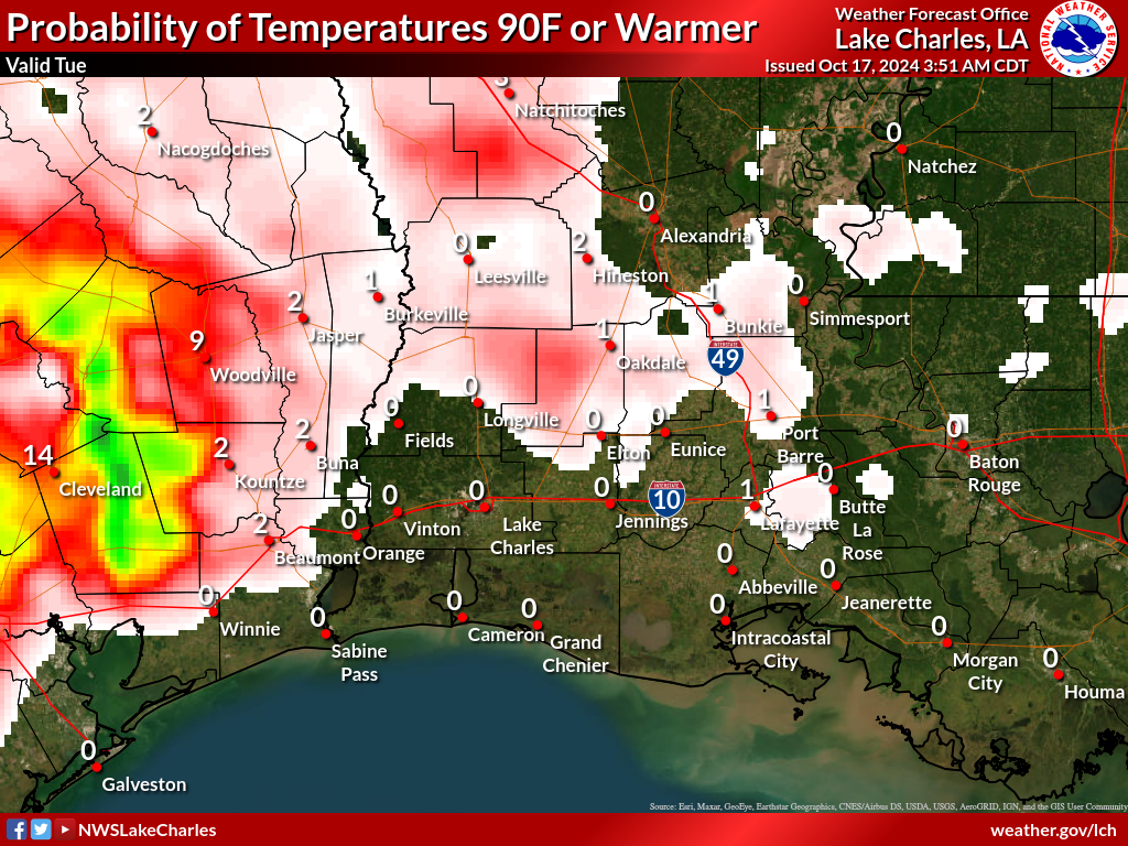 Probability of Temperature 90F or greater Day 6