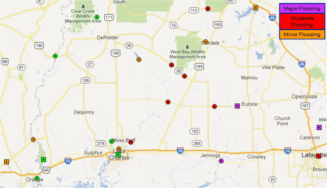 Map of river flood sites with category of flooding