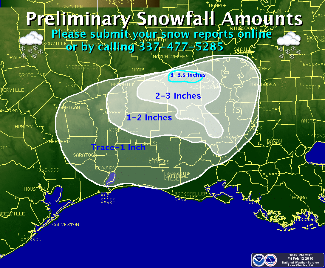 February 11-12, 2010 Snow Map