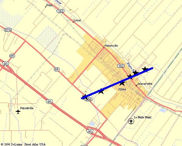 Jeanerette Tornado map