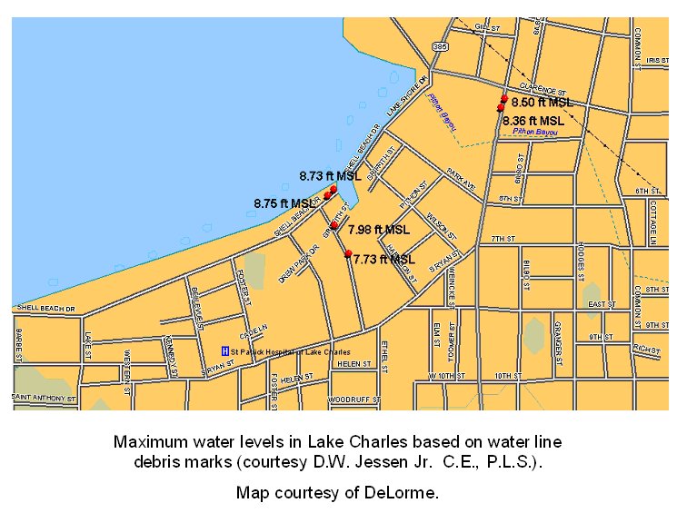 Lake Charles surge map image for Rita