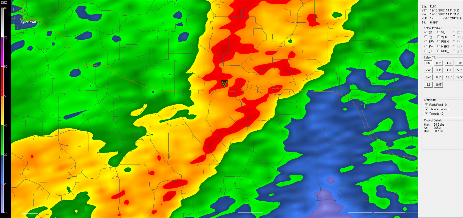 KLIX Reflectivity for Houma Tornado