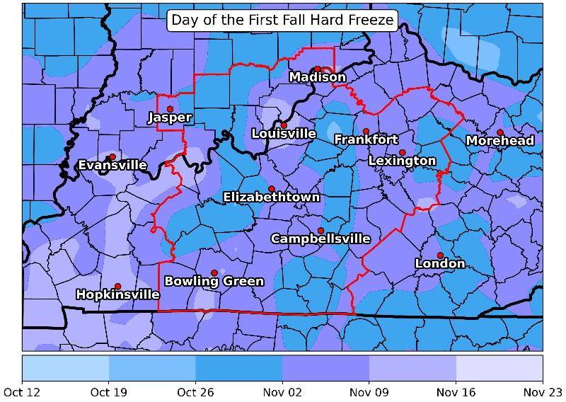 First 28F temperature in the fall