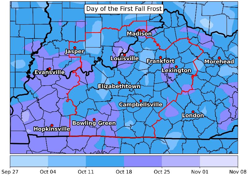 First 36F temperature in the fall