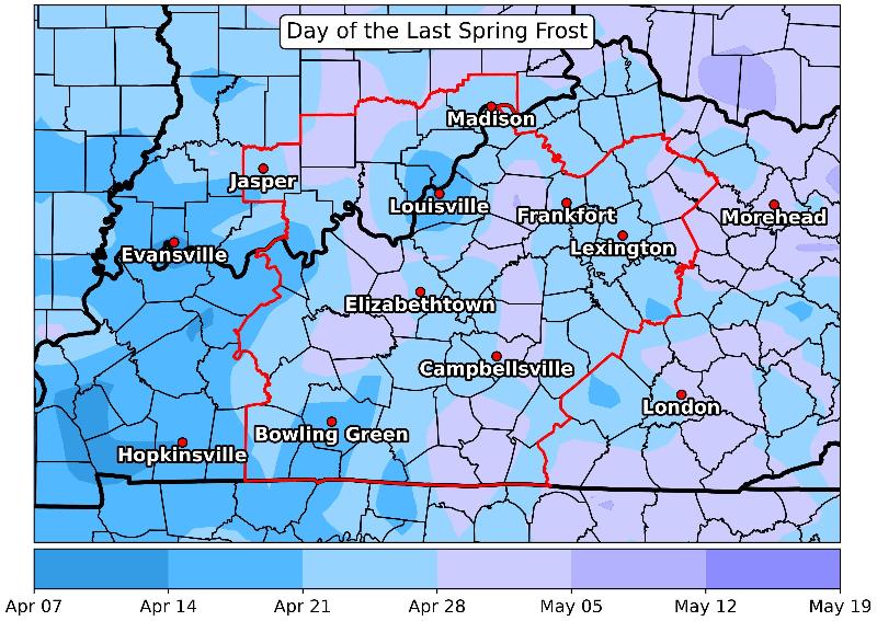 Last 36F temperature in the spring