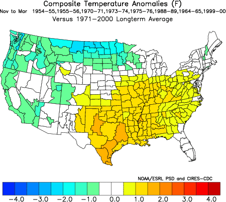 La Nina temperature anomalies