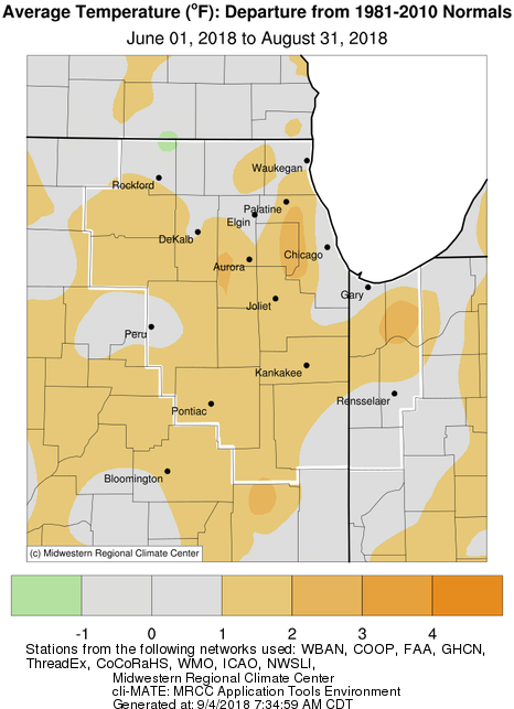 Summer 2018 Temperatures Departure from Normal
