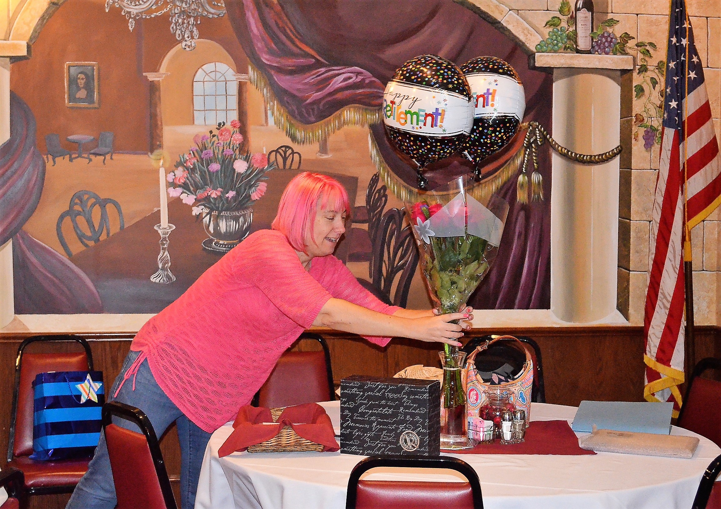 Amy helping at a retirement party