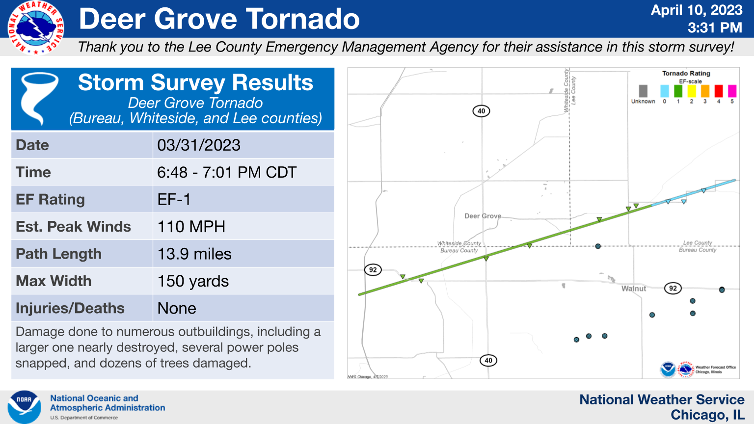 Southwest Lee County/Deer Grove Area Tornado Map