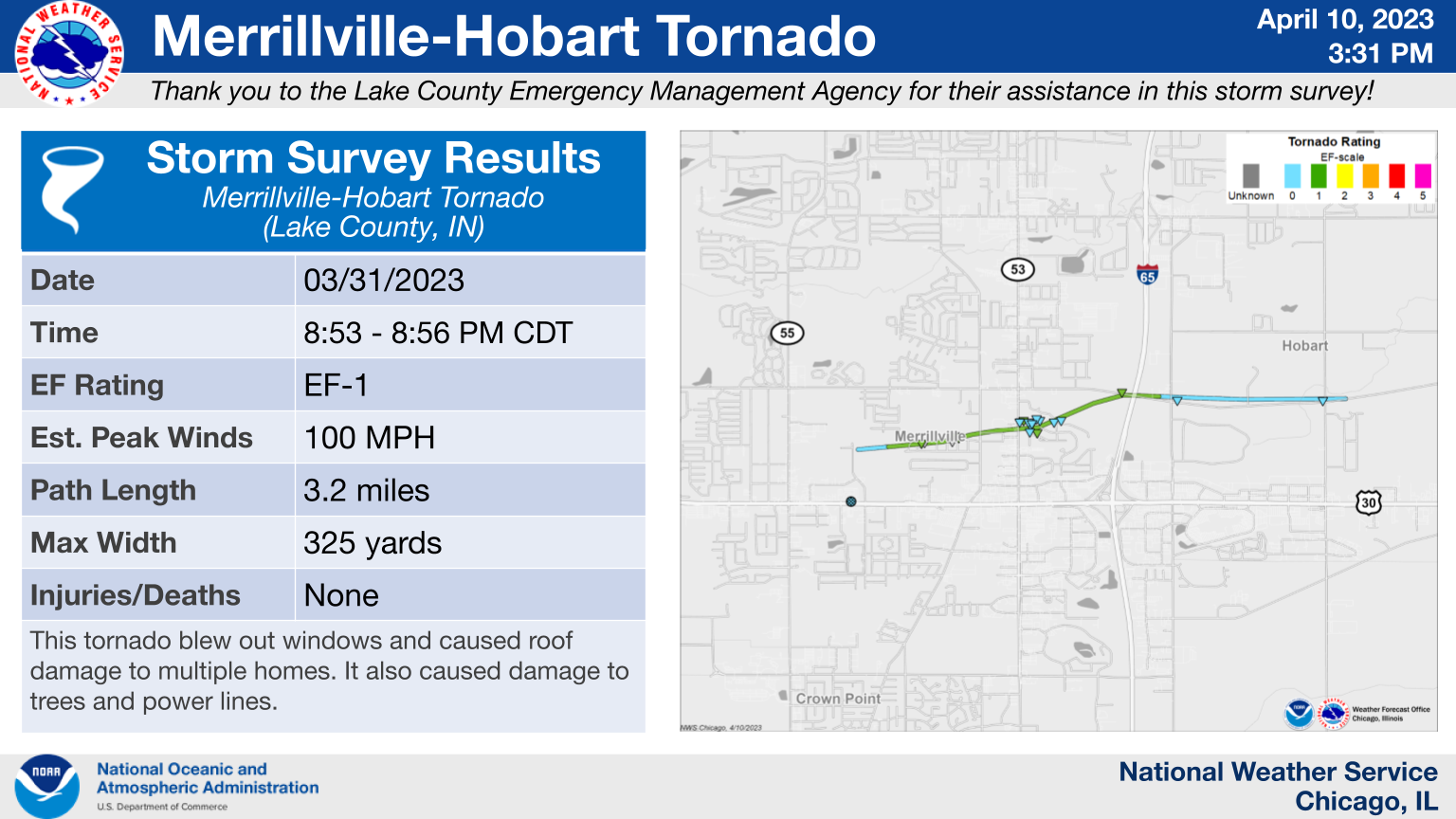 Merrillville-Hobart Area Tornado Map