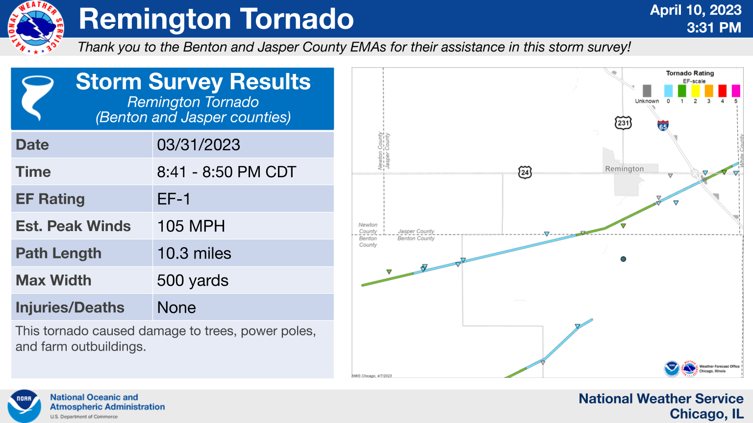 Remington Area Tornado Map