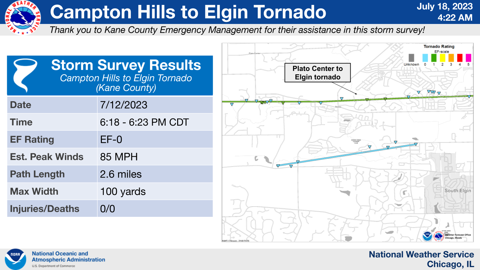 Campton Hills to Elgin Tornado Map