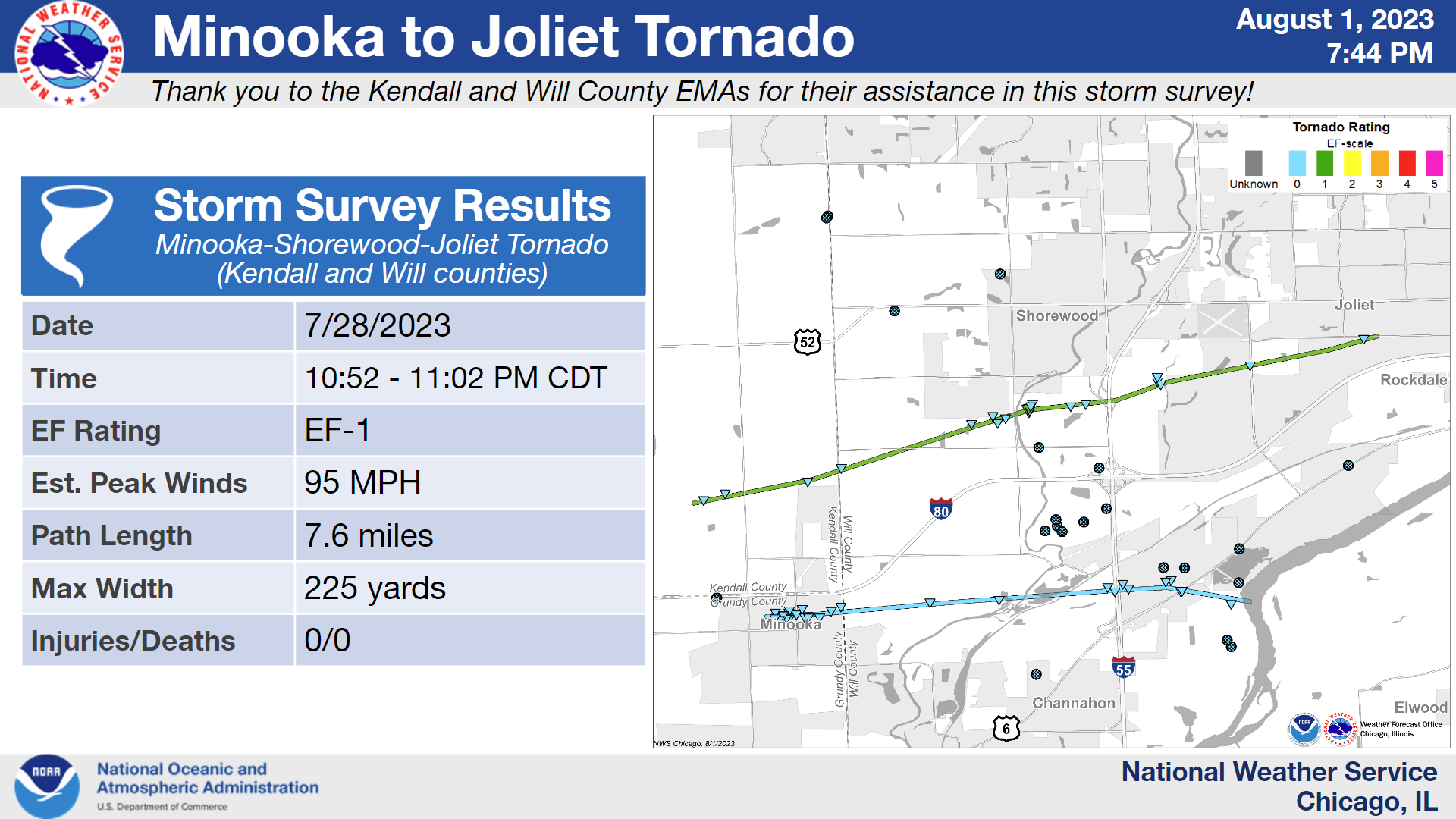 Minooka to Shorewood to Joliet Tornado Map