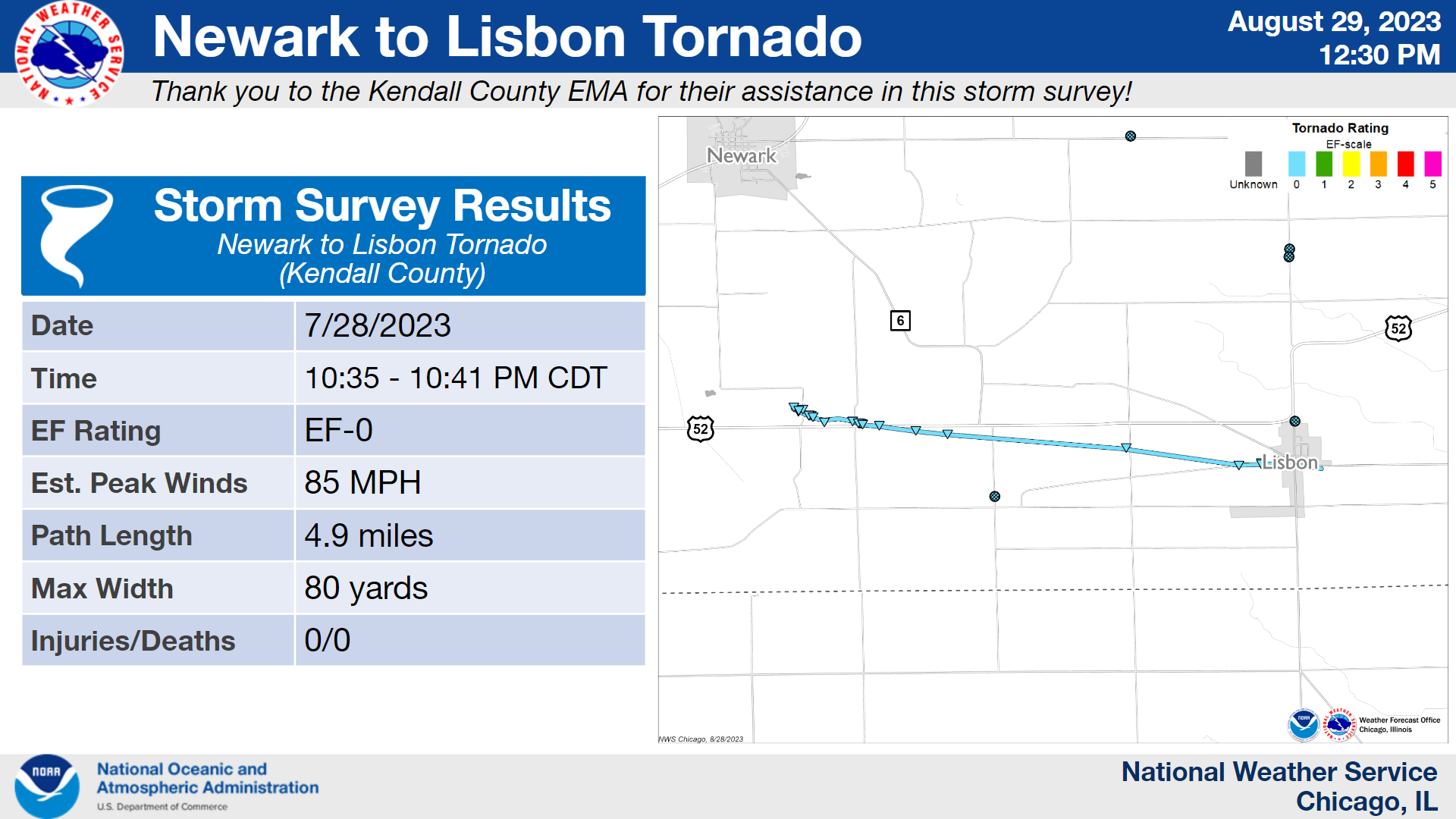 Newark to Lisbon Tornado Map