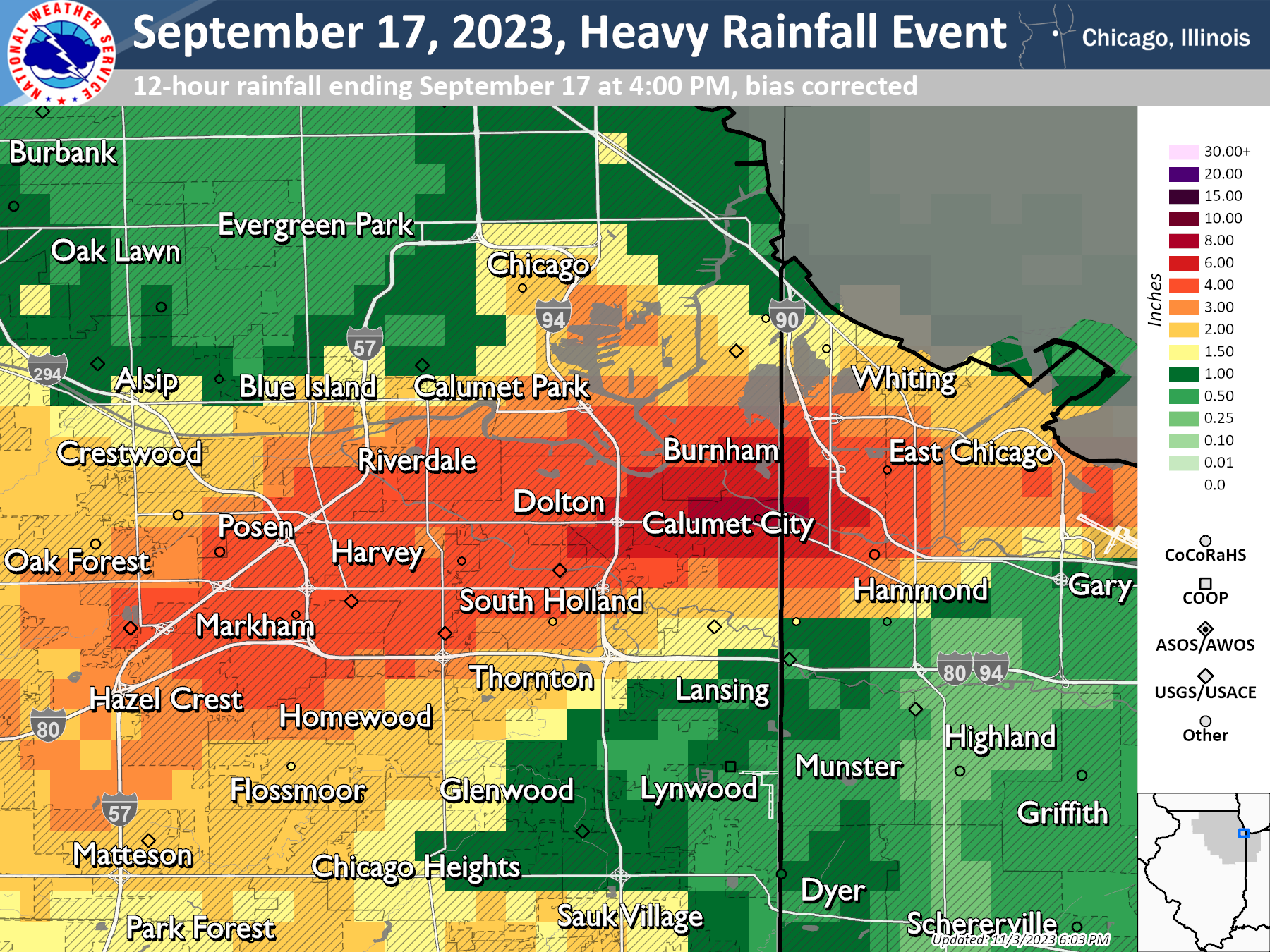 Map showing bias corrected rainfall on September 17