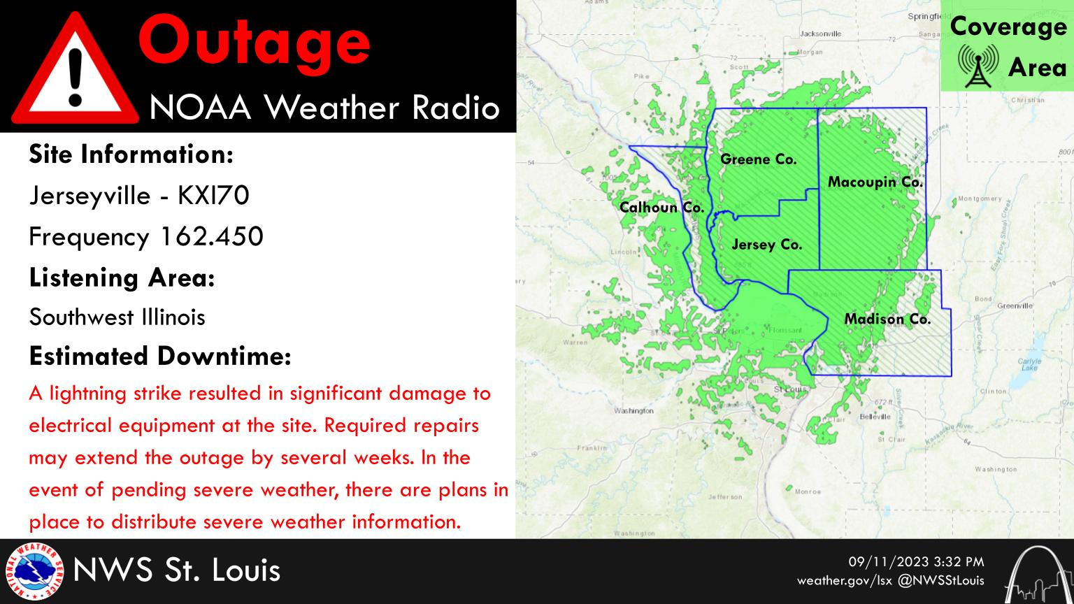 map of NOAA Weather Radio Jerseyville's service area